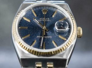 Rolex Datejust 36 Oysterquartz Gold/Steel RARE Patina Blue like Lapis Lazuli AP 3