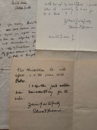 3 Rare Autograph Letters Signed By Edward Thomas To Martin Secker Re Swinburne
