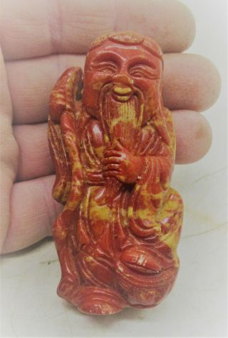 Old Chinese Ming Dynasty Red Jasper Carved In The Form Of A Worshipper