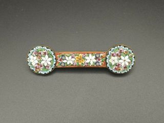 Antique Victorian Italian Murano Micro Mosaic Flower Gold Tone Bar Brooch