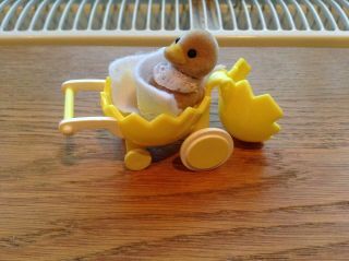 Sylvanian Families Egg Pram,  Duck Baby And Blanket In Vgc