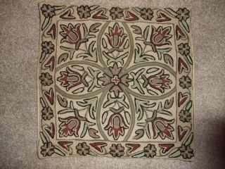 Vintage Hand Stitched 17th C.  Style Crewel Work Cushion 15 X 15 "