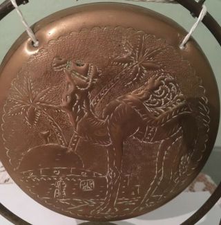 Vintage Arabic Brass Gong With Camel And Palm Trees Design 2