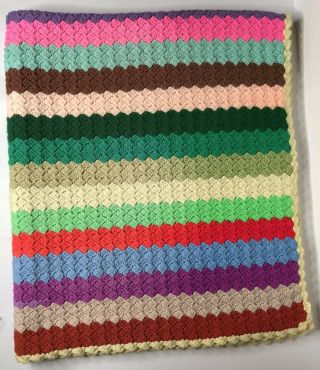Vintage Handmade Crochet Multi Color Striped Afghan Throw Blanket 42 " X 48 "
