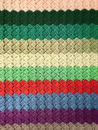 Vintage Handmade Crochet Multi Color Striped Afghan Throw Blanket 42 