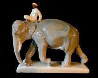 Rare Jumbo Size Meissen porcelain elephant with indian By Paul Walther 2
