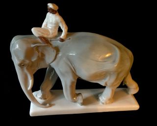 Rare Jumbo Size Meissen porcelain elephant with indian By Paul Walther 3