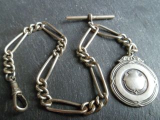 Antique Silver / Gold Tone Fancy Link Albert Pocket Watch Chain And Fob Medal
