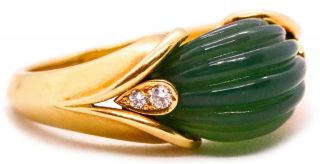 Van Cleef & Arpels Vca Rare 1971 Diamonds & Green Chrysoprase 18 Kt Gold Ring