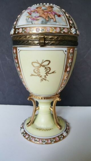 Antique Limoges Porcelain Hand Painted Gold Hinged Lid Egg Shaped Trinket Box