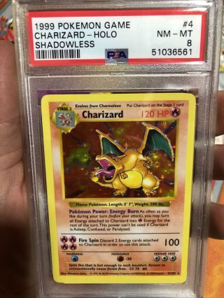 1999 Pokemon Game Shadowless Holo Charizard 4 PSA 8 NM - MT 3