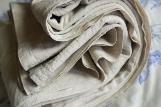 Antique French Linen Sheet Hand Loomed Rustic Cream Thick Slubby Handworked R64