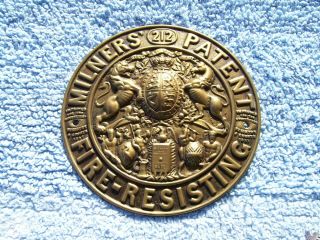 Vintage 1930s Milners Safe Embossed Brass Plaque - Antique/old Lion &unicorn Badge