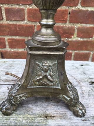 Antique French Cherub Brass Table Lamp With Crystals 2