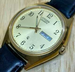 Vintage Citizen 6100 Men Gold Tone Analog Quartz Watch Hour Day Date Battery