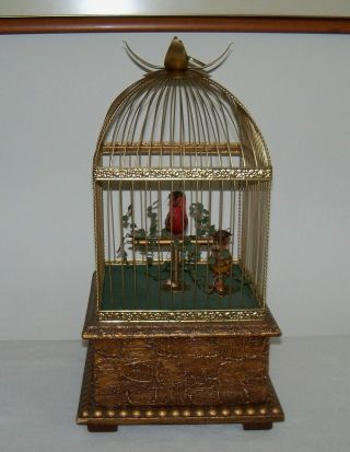 Rare Large Karl Griesbaum Double Singing Birds Automaton In Cage -,