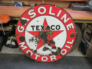 Rare 1931 Vintage Texaco Porcelain 42” Double Sided Sign Gas Oil Advertising