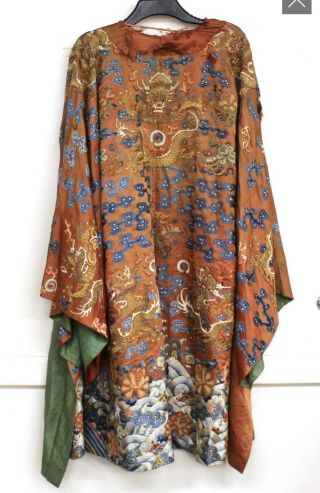 A Rare 18th - 19th C.  Chinese Qing Dynasty Women Kesi Embroidered Silk Dragon Robe 4