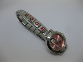 2006 Betty Boop Tm Hearst Silver & Red Band Watch Wrist Watch Fresh Battery