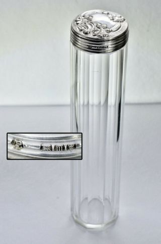 Vintage London Hallmarked Sterling Silver Lidded Glass Travelling Toothbrush Jar