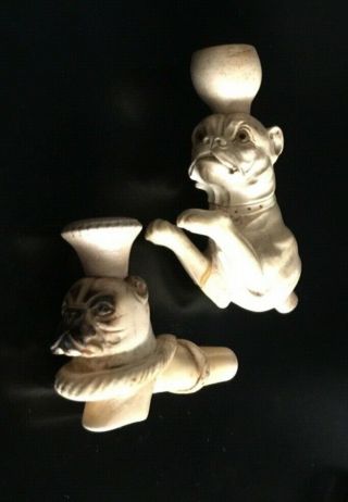 Two Antique Meerschaum Pipe Bowls In The Form Of Pug Dogs