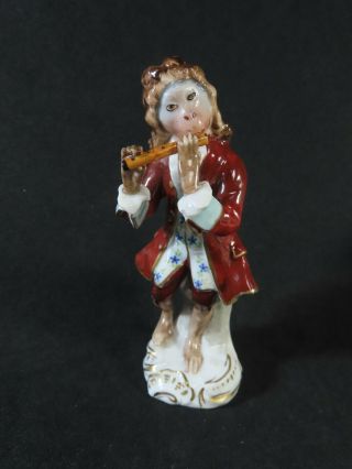 Antique Vintage German Sitzendorf 5 " Monkey Band Flute Player Figurine