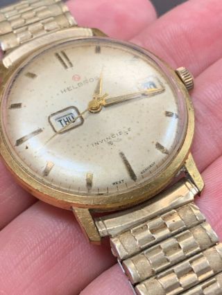 RARE Vintage Men ' s Helbros Watch Wristwatch Invincible Wind Up 2