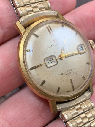 RARE Vintage Men ' s Helbros Watch Wristwatch Invincible Wind Up 3