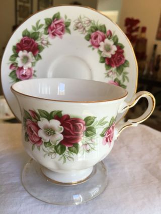 Vintage Tea Cup And Saucer Queen Anne Pattern 8499 (rare) 1960s
