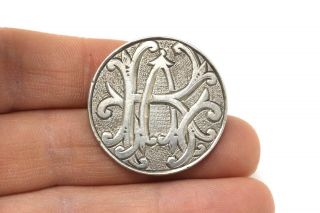 A Quality Antique Victorian 925 Sterling Silver Coin Monogrammed Brooch 11g