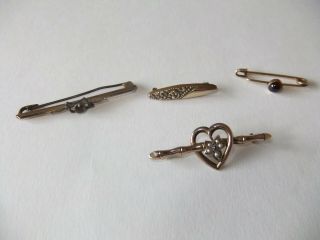 Antique/vintage 4 X Bar/pin Brooches (one Marked 9 Ct Gold)