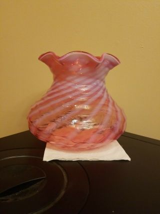 Vintage Pre - Logo Fenton Cranberry Opalescent Swirl Spiral Rib Optic 6 3/4 Vase