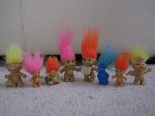 Set Of Vintage Russ Trolls & Troll Ring,  3 Other Troll Pencil Toppers