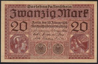 1918 20 Mark Wwi Germany Vintage Old Paper Money Banknote Currency Rare In Unc