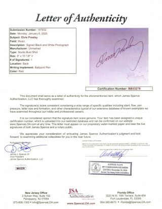 Elvis Presley Signed 8x10 Photo JSA LOA King Of Rock & Roll Musician RARE 3