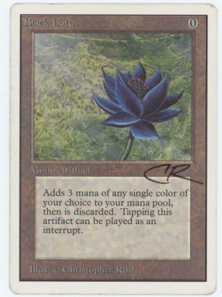 Black Lotus - Unlimited Signed By Christopher Rush Magic The Gathering Mtg
