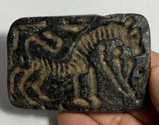 Ancient Near Eastern Black Stone Carved Plaque - Animal,  Beast Depictions 88mm