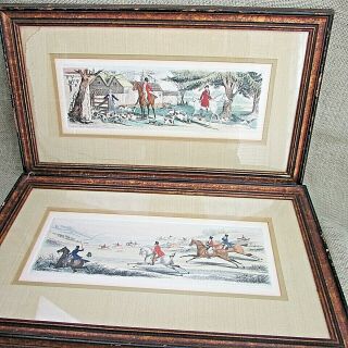 2 Antique R.  Pollard & Sons Etching Aquatint Prints Hunting Scenes Circa 1822