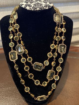 Rare Vintage Chanel Gold Crystal Chicklet Sautoir Necklace 1981 60” Long