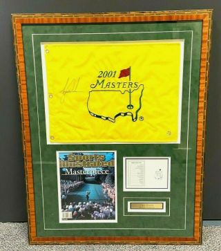 Ultra Rare Tiger Woods Signed Autographed 2001 Masters Golf Flag Framed,