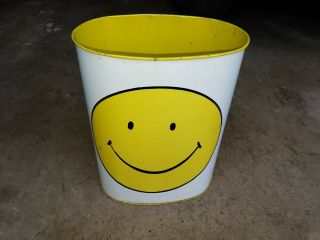 1960 ' s RARE Smiley Happy Face Cheinco Trash Garbage Can Yellow Mod Groovy 2