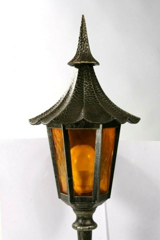 Vintage Phoenix Lighting Antique Bronze Amber Glass Outdoor Porch Lantern Light 2