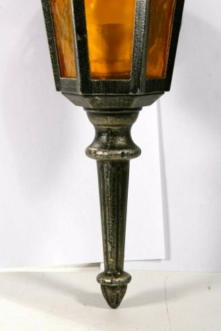 Vintage Phoenix Lighting Antique Bronze Amber Glass Outdoor Porch Lantern Light 3