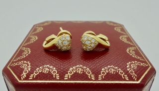 Authentic Vintage Cartier Heart Diamond Earrings In 18k Yellow Gold & Box - Rare