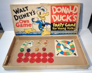 1938 Parker Brothers Walt Disney ' s Own Donald Duck ' s Party Game RARE 2