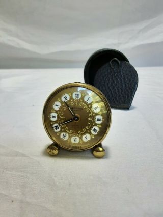 Vintage Swiss Looping Travelling Alarm Clock In Case