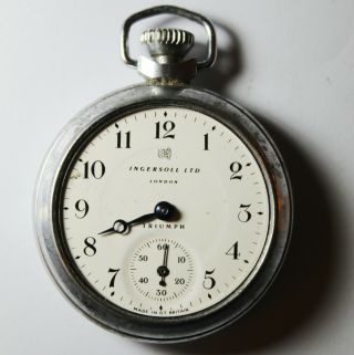 Antique Vintage Ingersoll Ltd London Triumph Mechanical Wind Up Pocket Watch