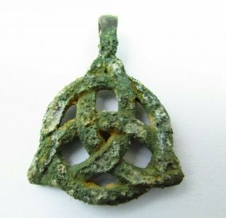 Ancient Nordic - Viking Bronze Valknut Or Knot Pendant Circa 800 Ad (486)