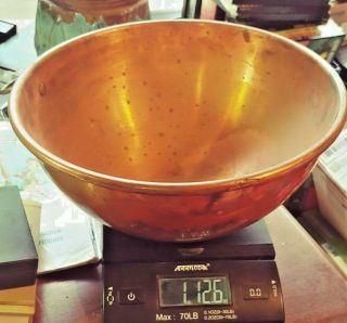 Vintage Copper Bowl With Ring.  Antique.  10” Wide X 5 " High 1lb 12oz Of Copper