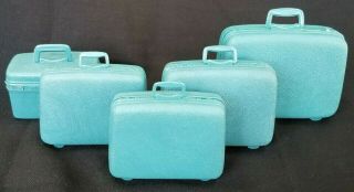 Vintage Barbie Teal 5 Piece Samsonite Luggage Set With Overnight Case & Tray